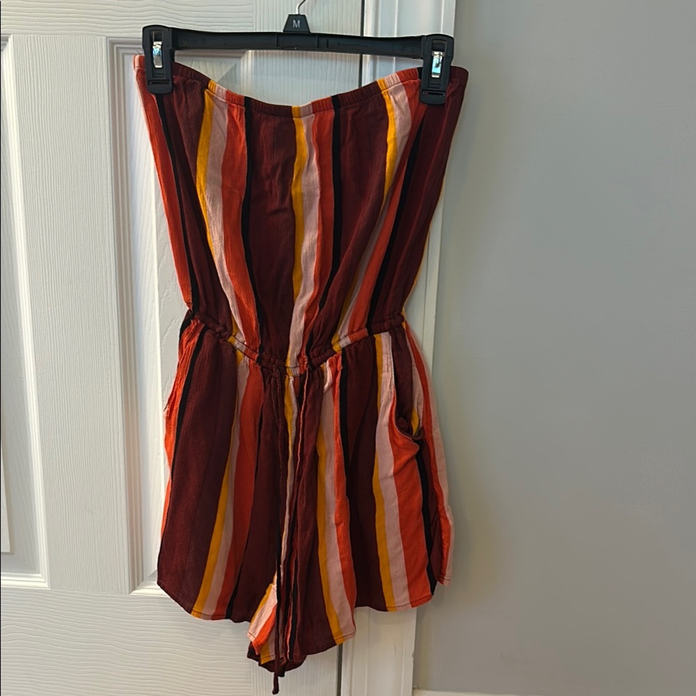 Hollister Striped Strapless Romper with Pockets